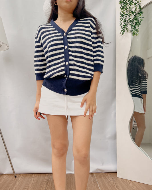 striped button down drop shoulder top Q74