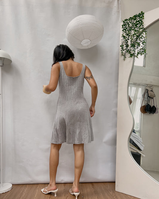 knitted gray textured short dress