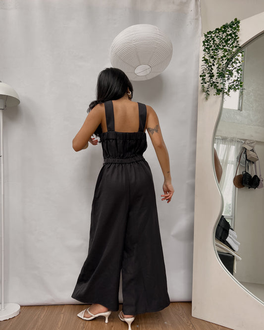 black square neck sleeveless jumpsuit