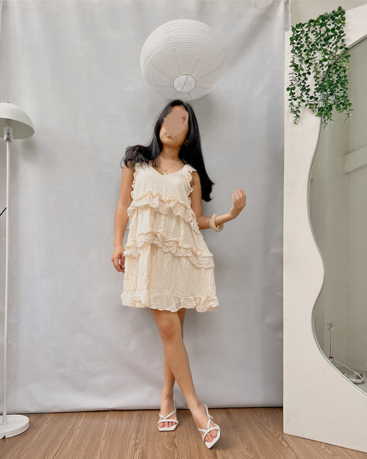cutest cream linen ruffled short dress