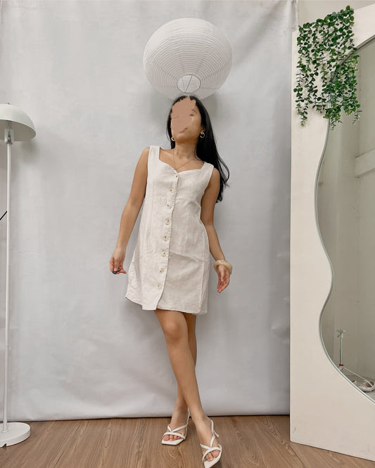 high quality oat linen short button down dress