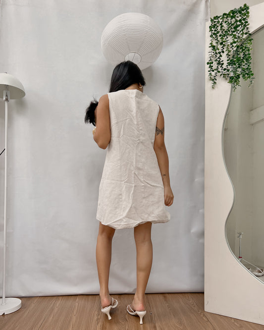 high quality oat linen short button down dress