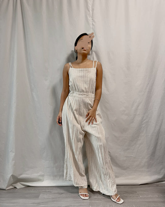 linen white double sleeve square neck jumpsuit