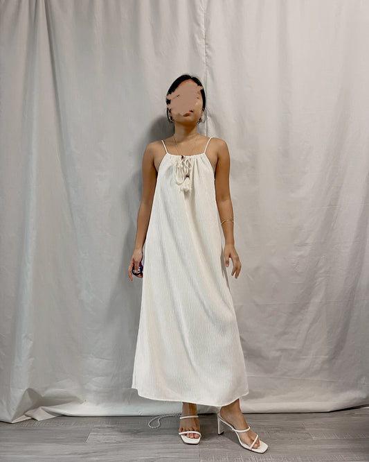 white textured tie up front dress (adjustable!)