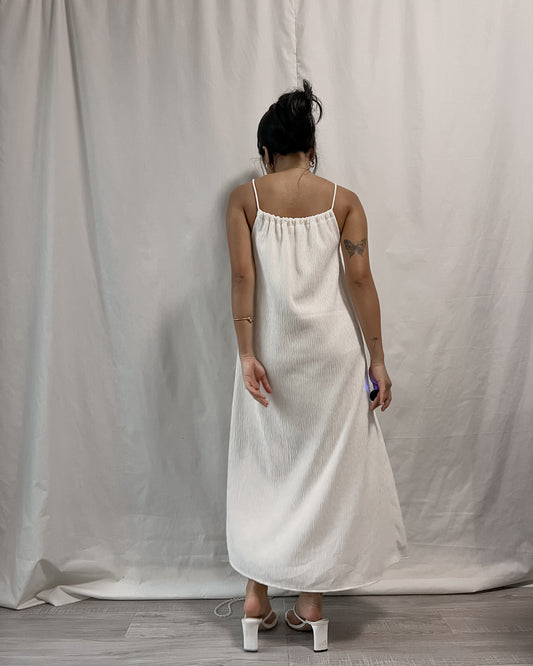white textured tie up front dress (adjustable!)