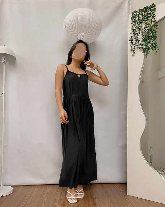black long dress with lace bust outline