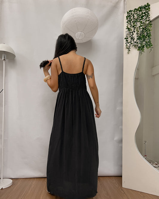 black long dress with lace bust outline