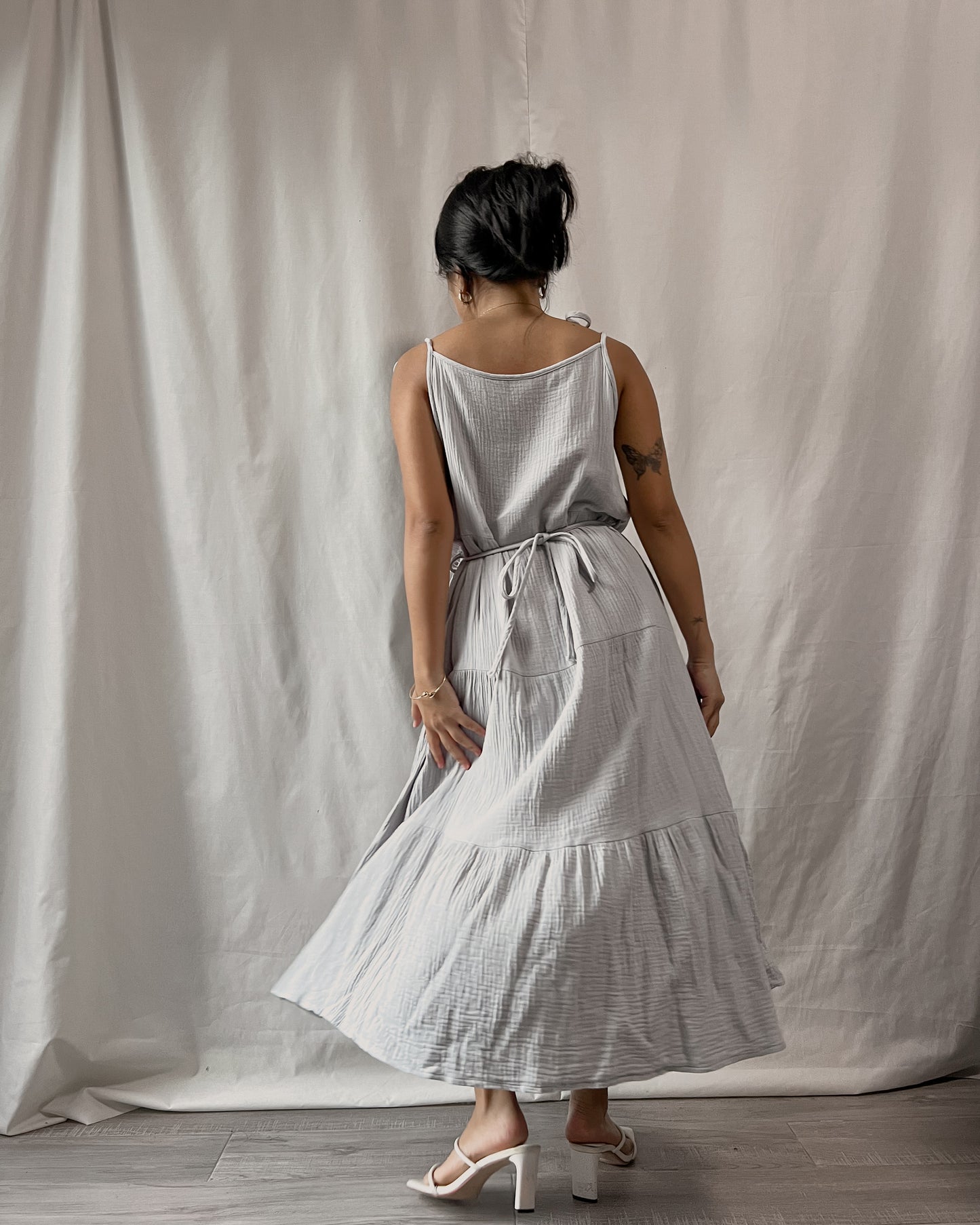 textured tie up dress