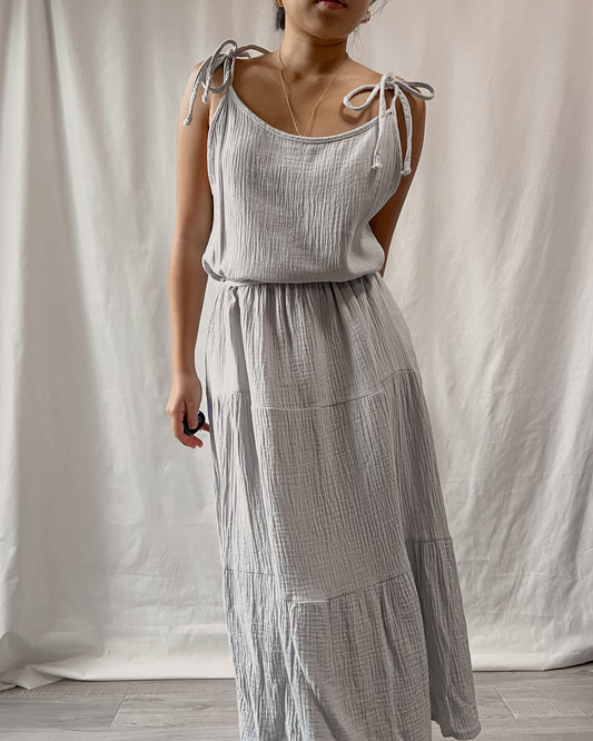 textured tie up dress