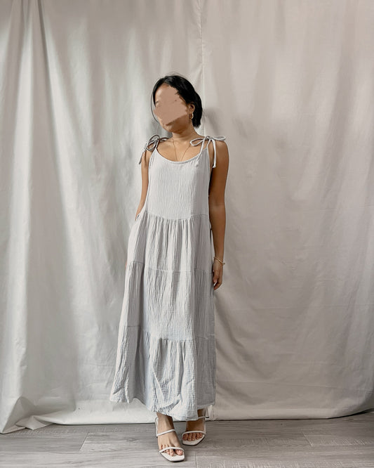 textured tie up dress