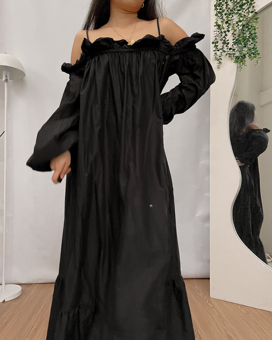 H&M black long textured off shoulder dress