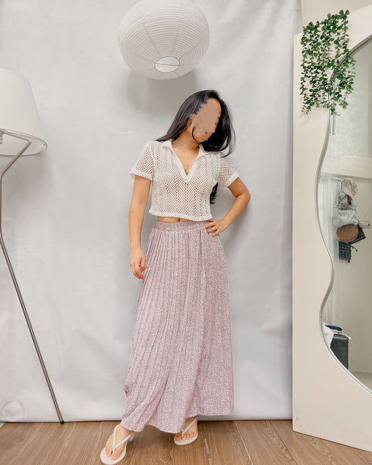 pleated floral double lined maxi skirt