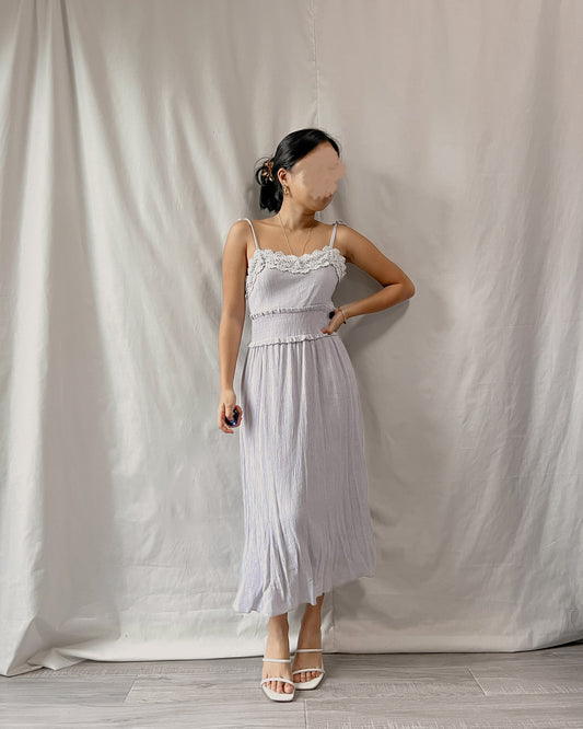 blue textured sleeveless dress