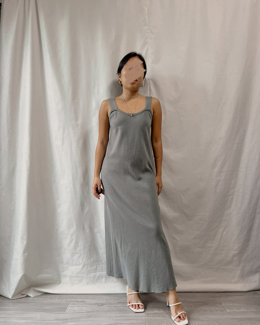 Knitted sage green sleeveless long bodycon dress