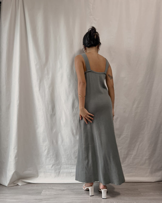 Knitted sage green sleeveless long bodycon dress