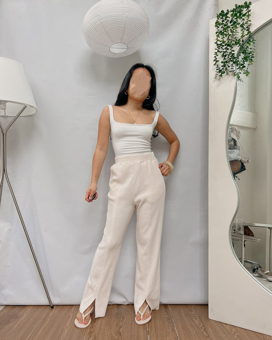 NIKO AND... ribbed nude with front slit lounge pants V69