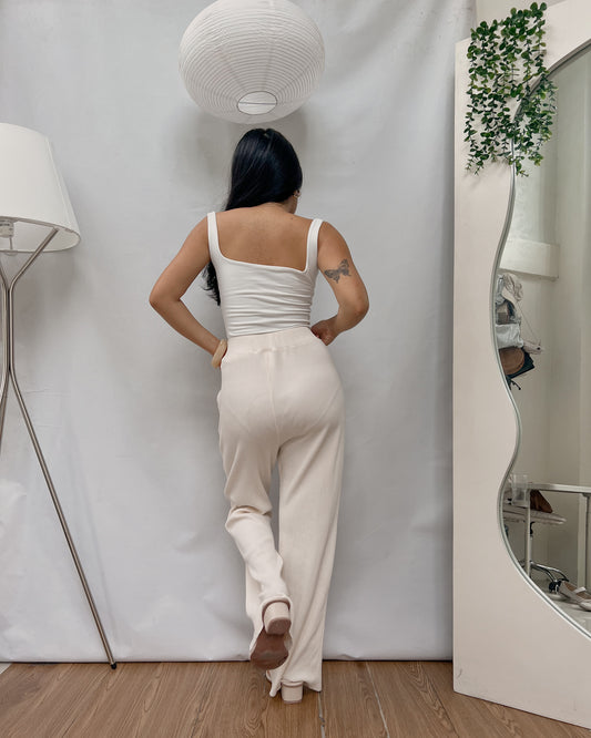 NIKO AND... ribbed nude with front slit lounge pants V69