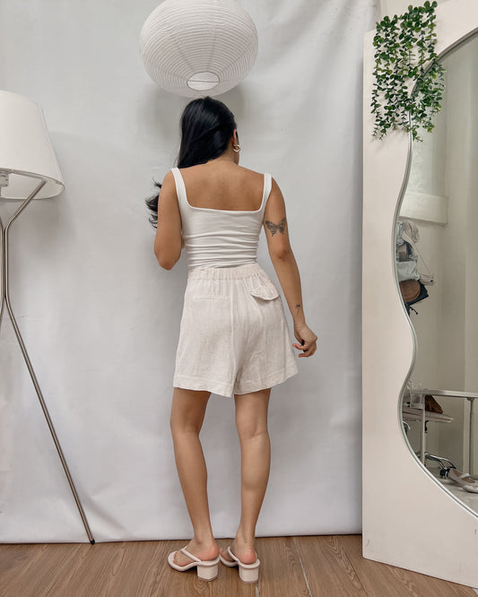 off white linen skort with back pocket T10