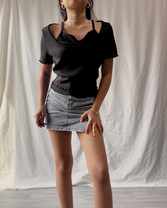 GU black cold shoulder cut with sweetheart shaped inner