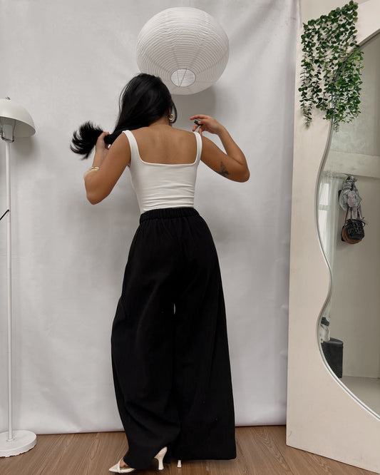 black ribbed wide leg trousers b27