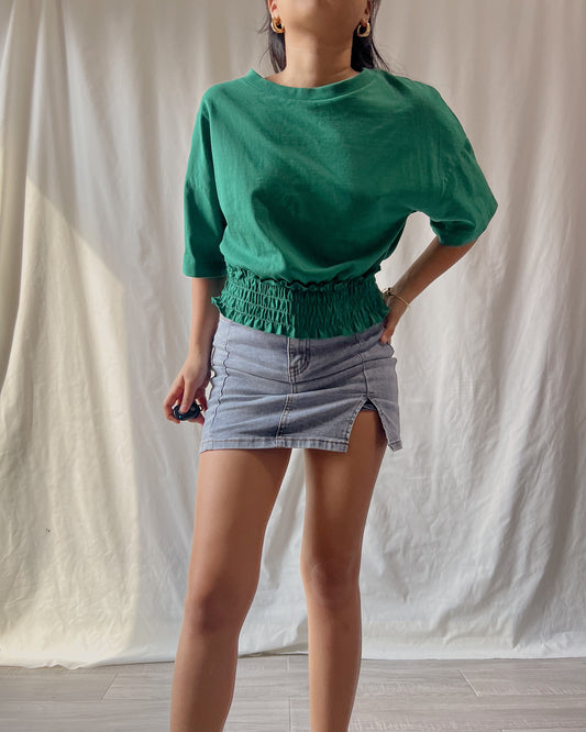 GU plain green round neck ribbed top