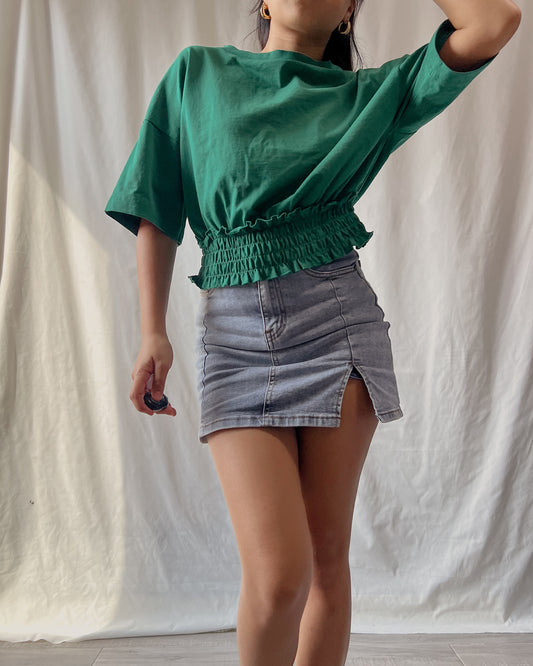 GU plain green round neck ribbed top