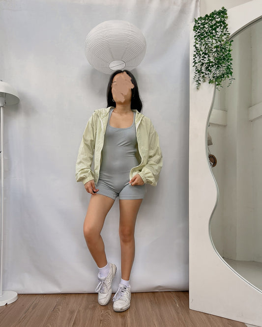 green semi cropped parka jacket
