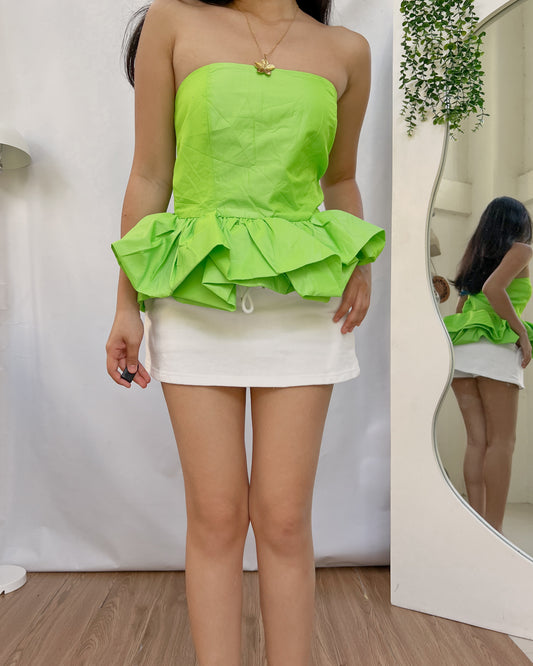 ZARA apple green bustier ruffled top
