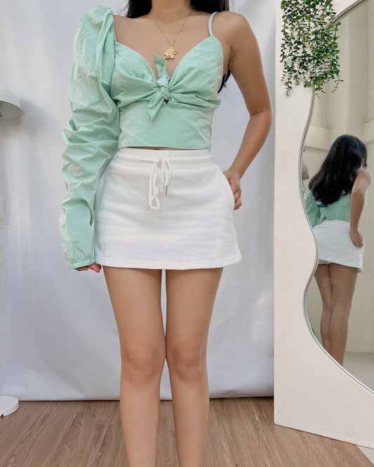 ZARA green half long sleeve half sleeveless hollow neck top