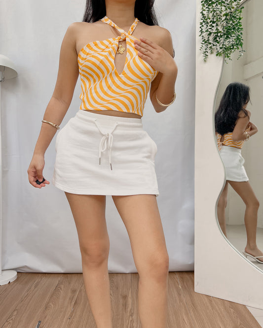 ZARA silk printed cross neck crop top