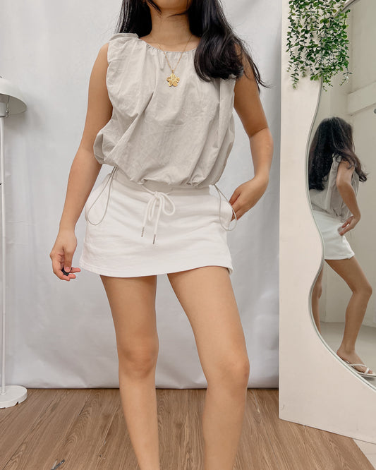 nylon  bubble cropped tie front top