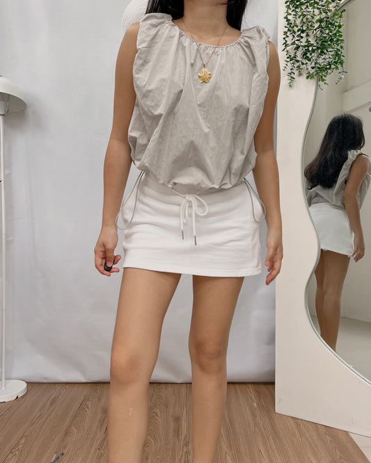 nylon  bubble cropped tie front top