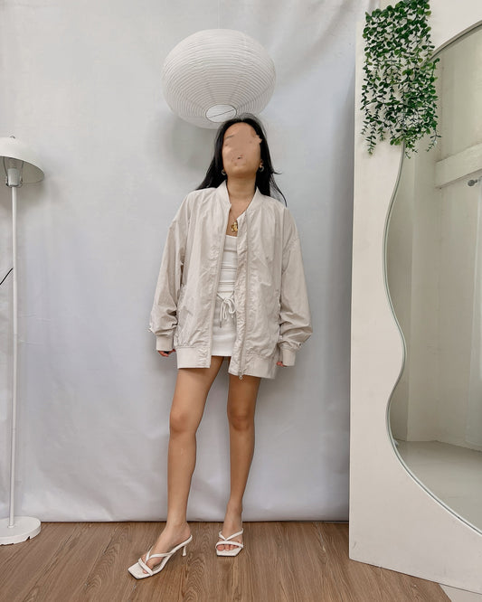 UNIQLO nylon nude zip up bomber jacket