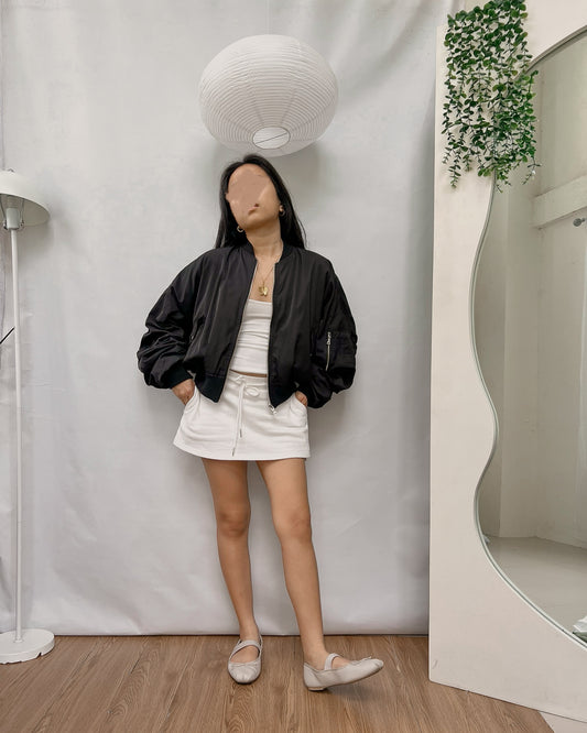 black drop shoulder bomber cropped jacket