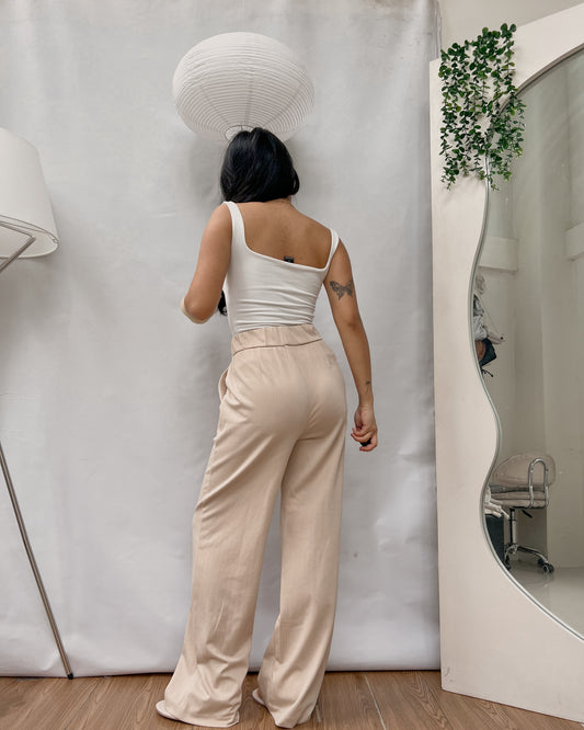 ribbed nude straight cut lounge pants v11