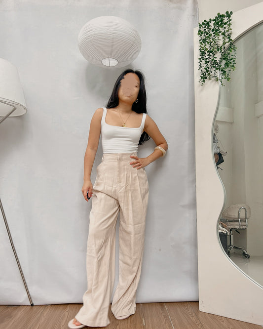linen nude pleated trousers V2