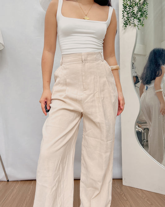linen nude pleated trousers V2