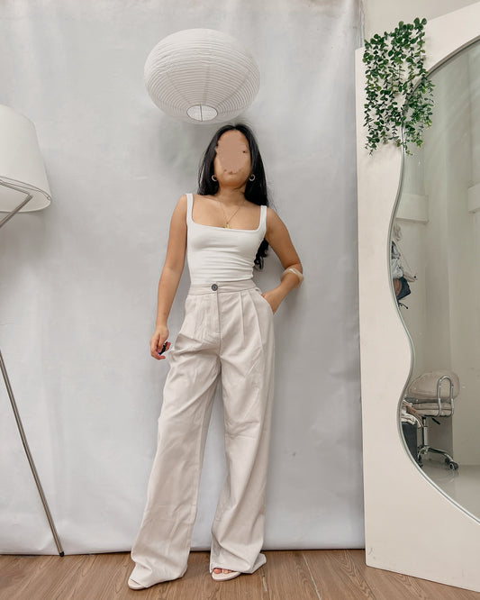 high quality pleated nude trousers V56