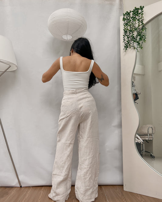 oat linen straight cut trousers V45