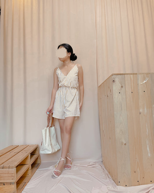 ZARA stripes sleeveless romper shorts with detachable waist belt