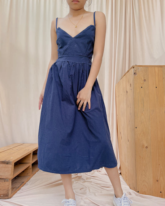 navy blue linen dress