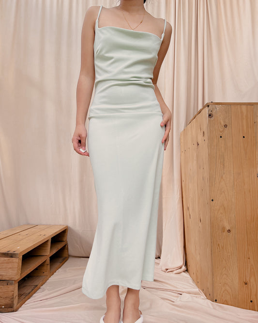 mint green silk dress