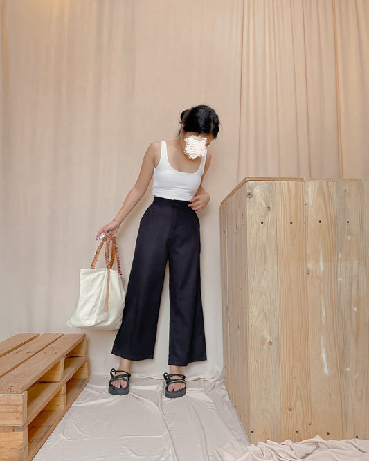 Linen wide leg ankle length pants c5