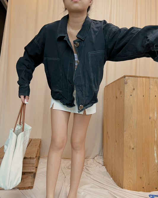 black contrast stitch button down jacket