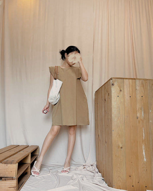 brown straight cut dress