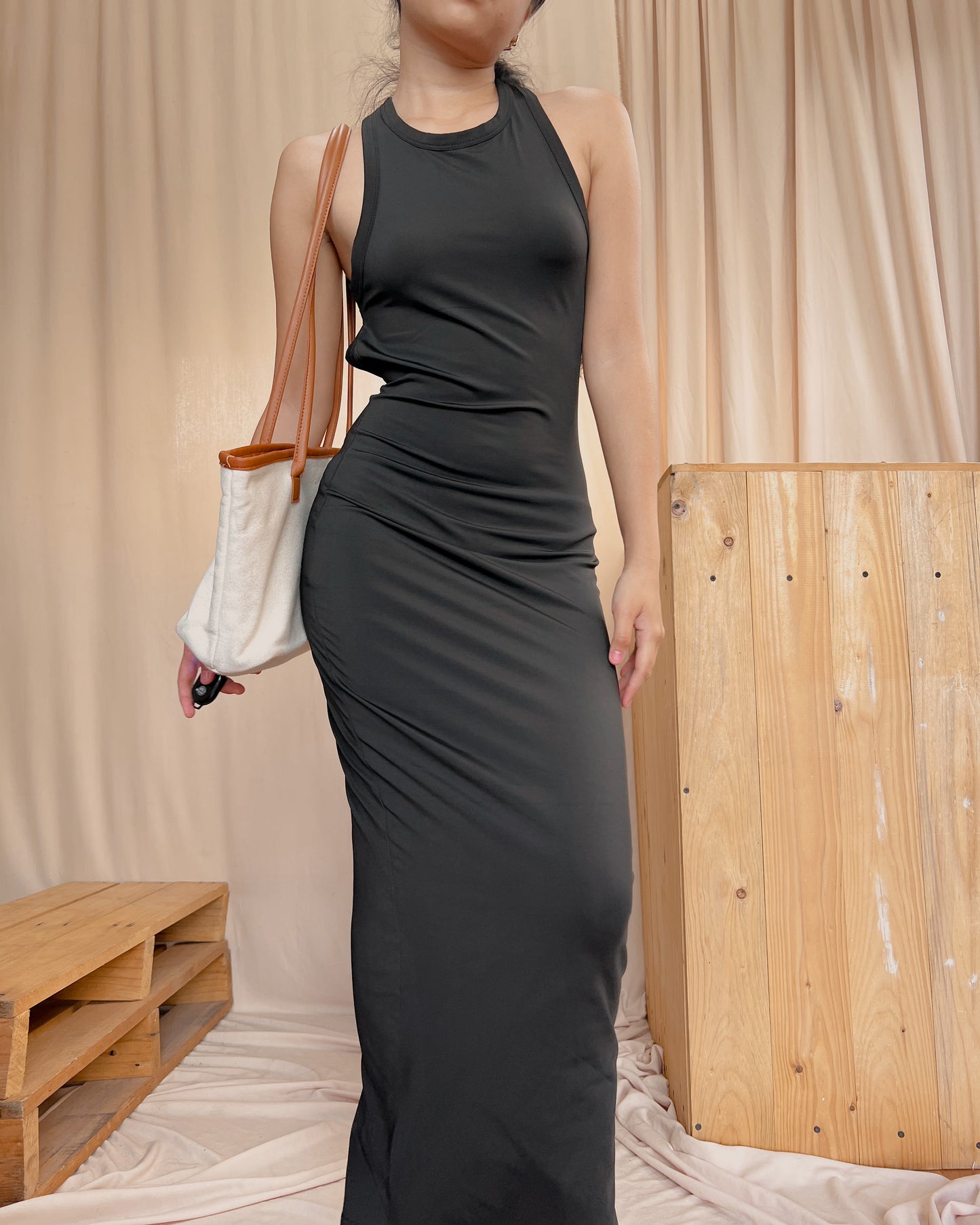 black halter body hugging dress