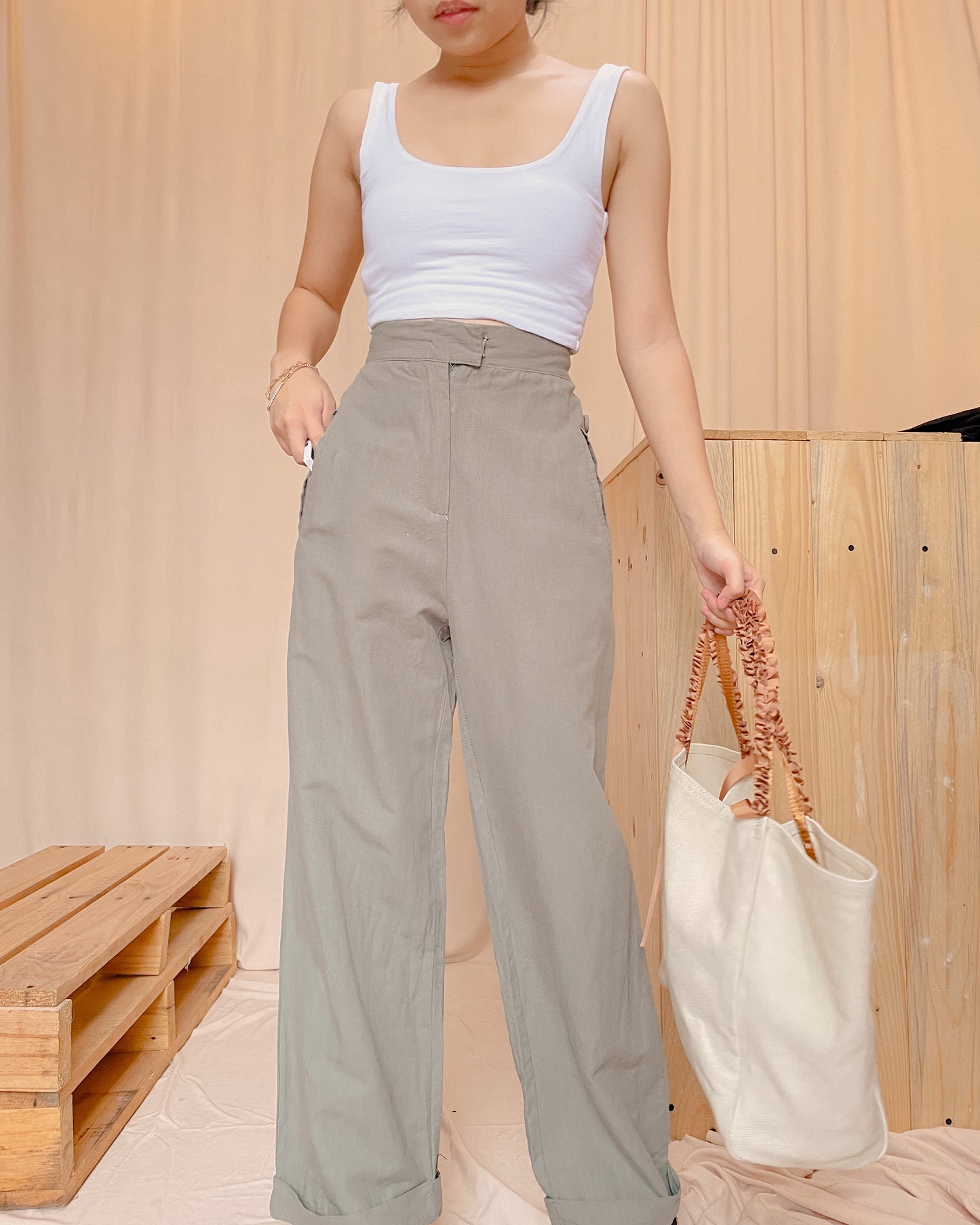 Linen green pants c35
