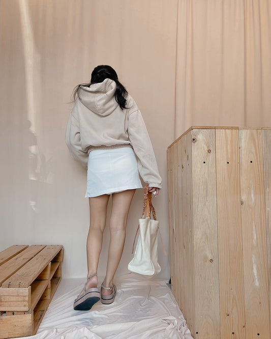Nude basic hoodie with garterized hem design