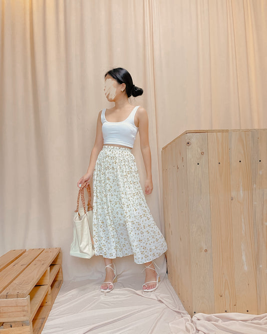 Yellow floral pleated skirt