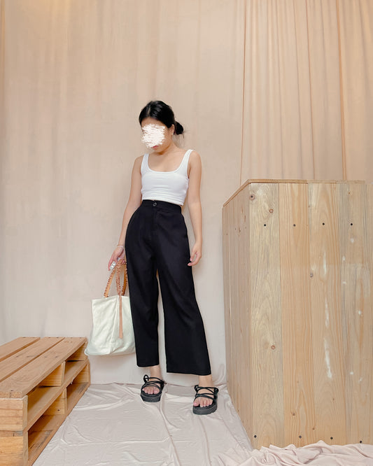 Linen wide leg ankle length pants c5